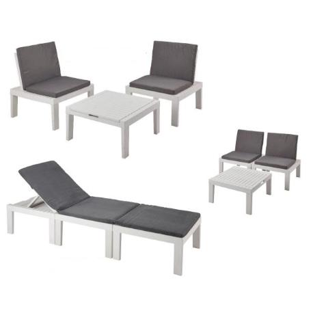 MESA BAJA + 2 SILLONES/TUMBONA DUETTO BLANCA CONJUNTO