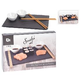 SUSHI PIZARRA + TAZONES + PALILLOS 7 PIEZAS JUEGO