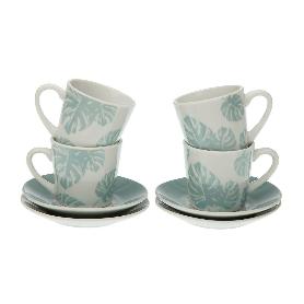 TAZAS CAFE + PLATO PORCELANA SHELLY JUEGO 4