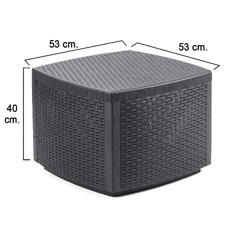 MESA RESINA AUXILIAR SIMIL RATTAN COFRE 53X53X40 CM.