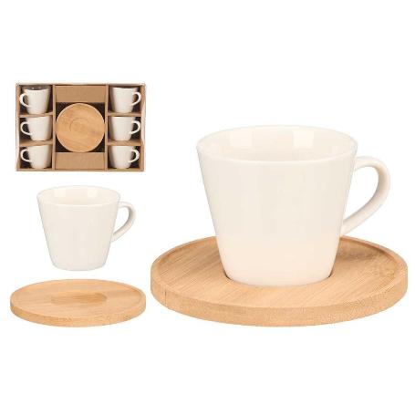 TAZAS PORCELANA 9 CL PLATOS BAMBU CAFE  SET 6