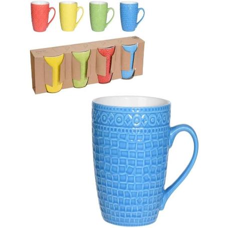 TAZAS MUG TEXTURAS 380ML 4 PIEZAS LOTE 4