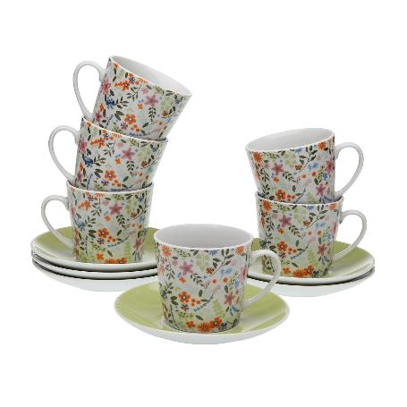 TAZAS TE + PLATO FLOWERS JUEGO 6