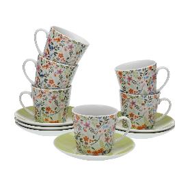 TAZAS CAFE + PLATO FLOWERS JUEGO 6
