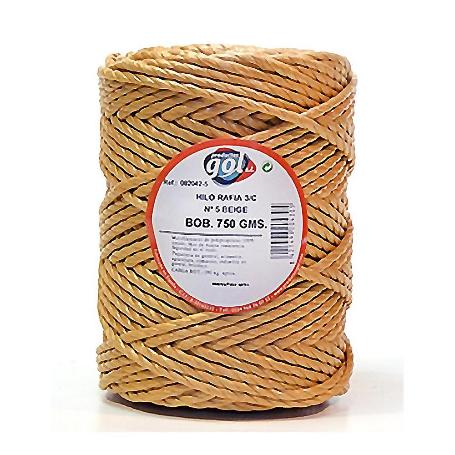 CUERDA RAFIA 3 CABOS N5 GORDA BEIG BOBINA 750GR